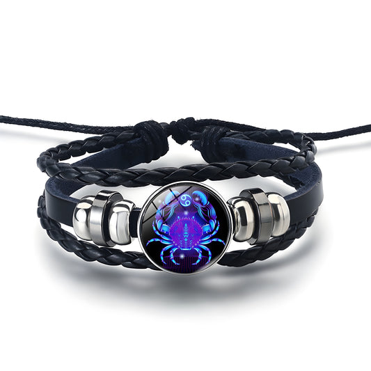 12 Constellation Gem Leather Bracelet Men Women