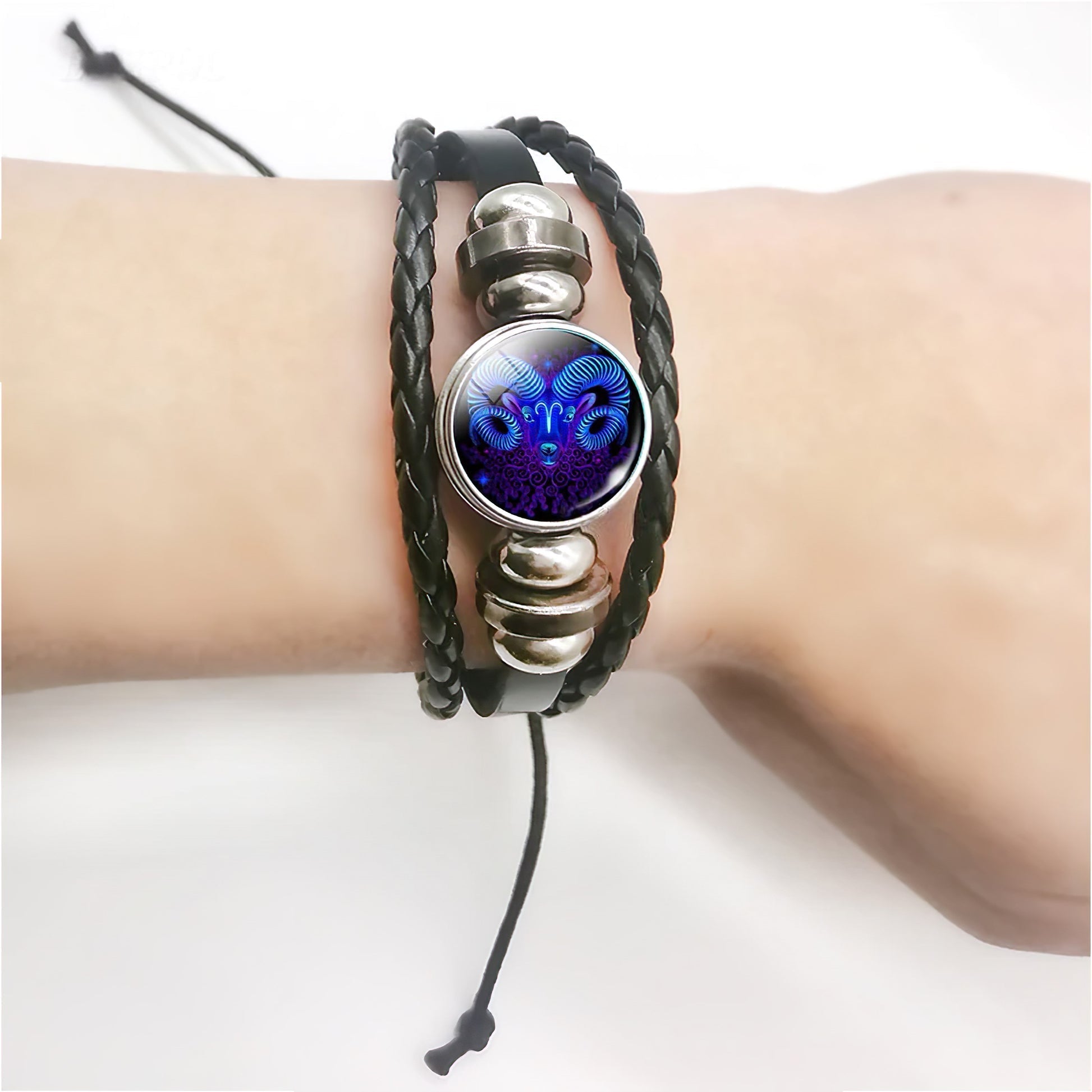 12 Constellation Gem Leather Bracelet Men Women