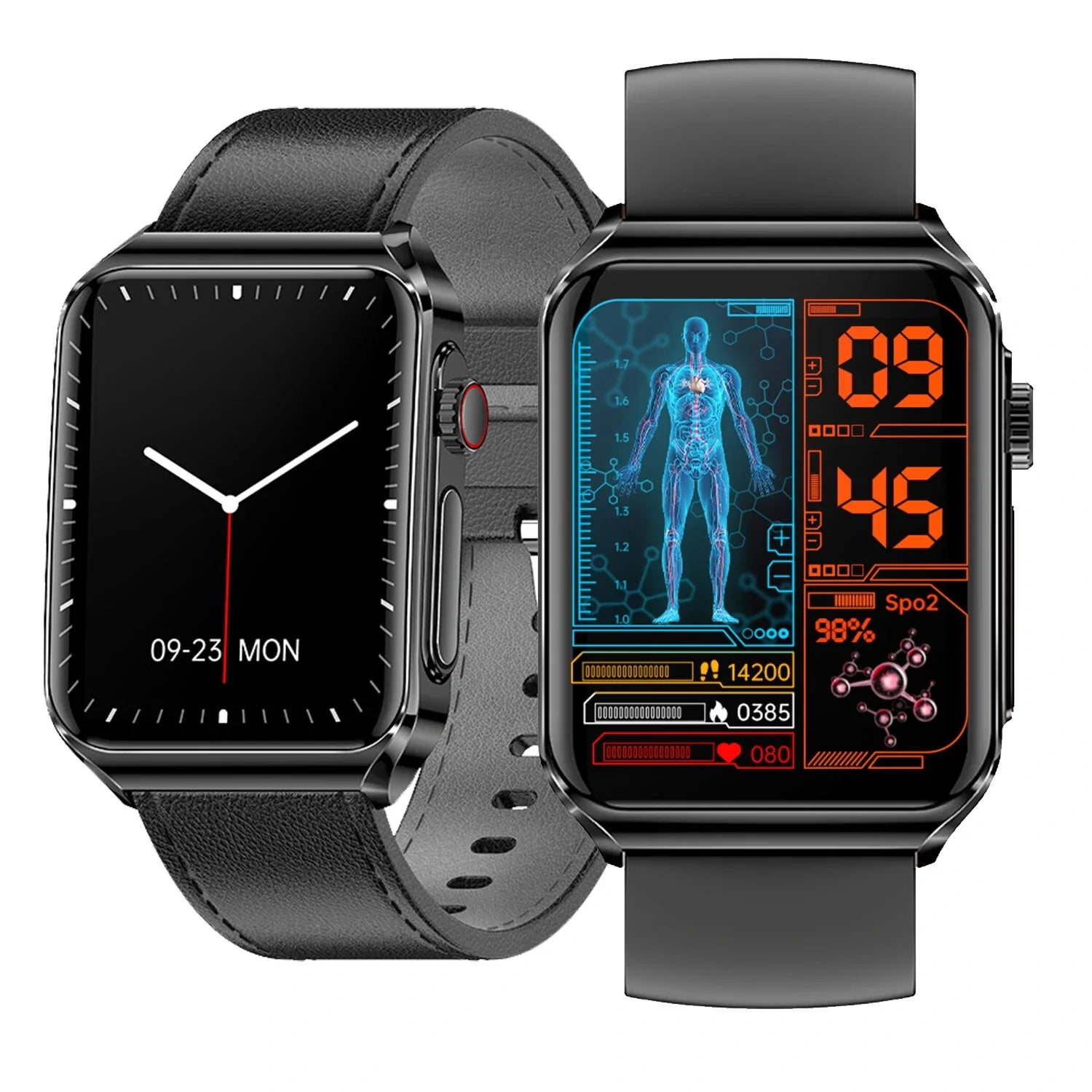 BW-HL6 Smartwatch: 1.85” AMOLED, HRV, ECG, Blood Glucose & More – Black Silicone