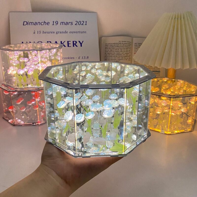 Creative Handmade DIY Octagonal Rose Flower Sea Night Light Romantic Gif