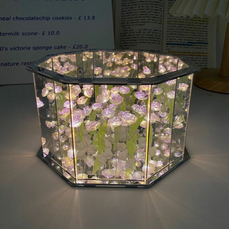 Creative Handmade DIY Octagonal Rose Flower Sea Night Light Romantic Gif