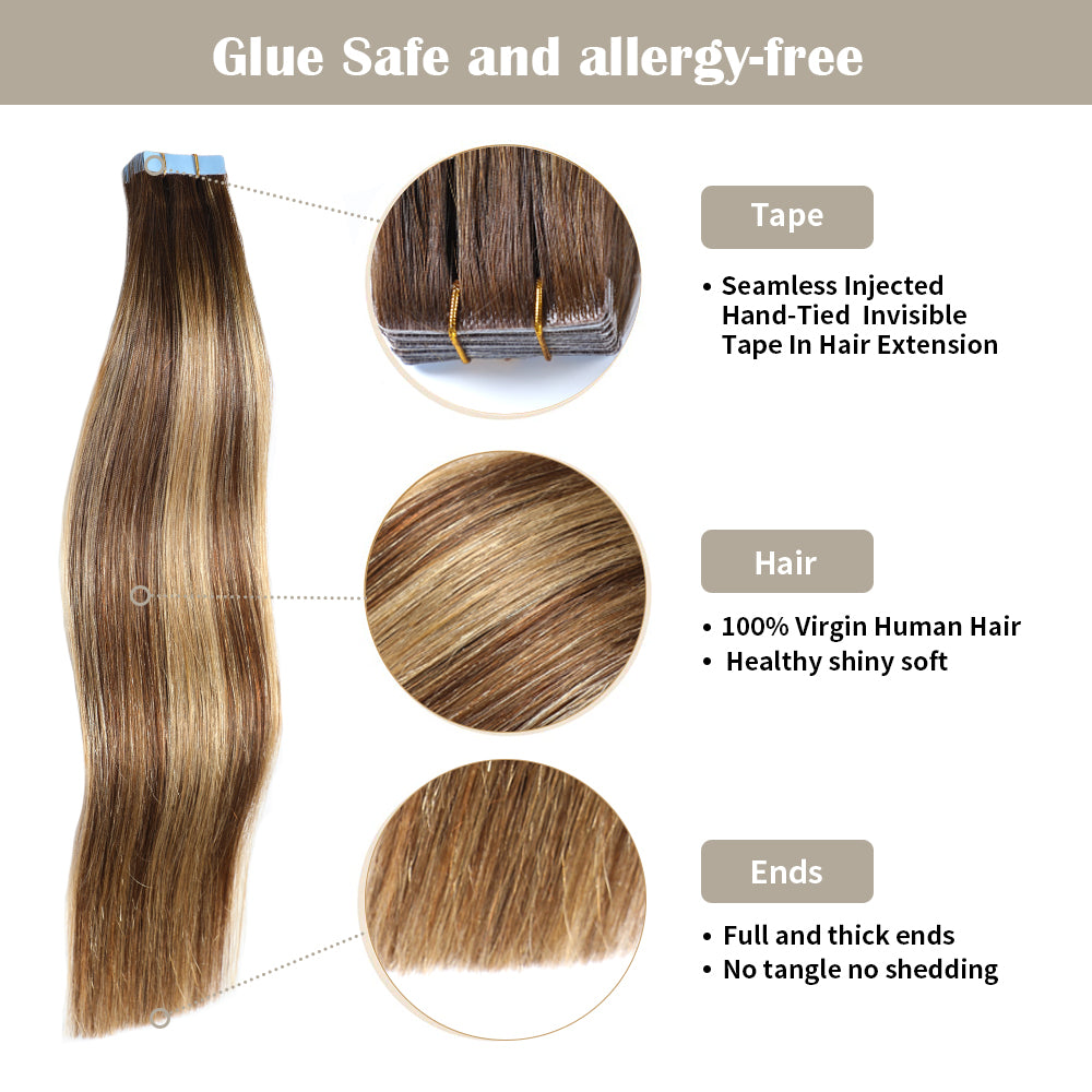 Goopatch Seamless Injected Hand-Tied Invisible Tape In Hair Extension -- 100% VIRGIN HUMAN HAIR / 10 PIECES