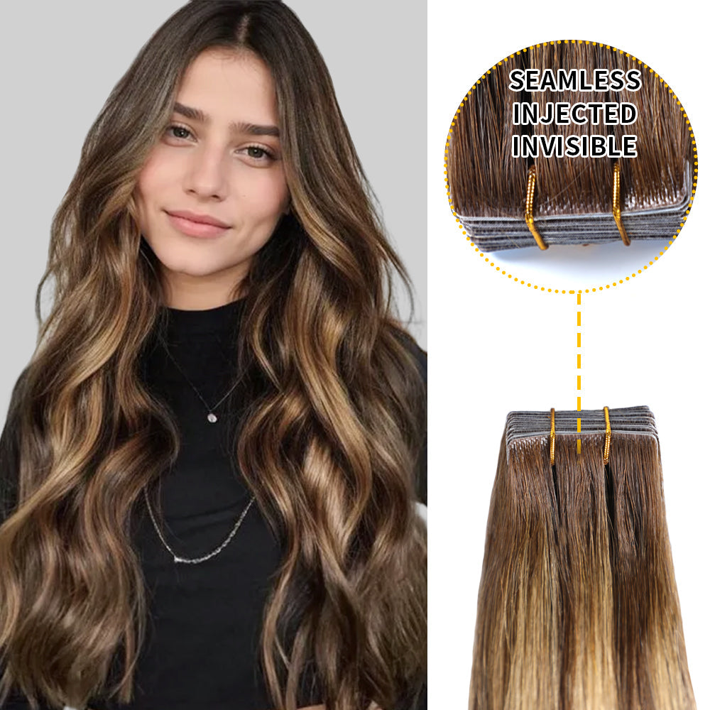 Goopatch Seamless Injected Hand-Tied Invisible Tape In Hair Extension -- 100% VIRGIN HUMAN HAIR / 10 PIECES