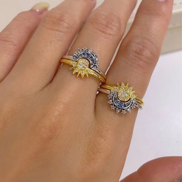 Celestial sun & moon ring set