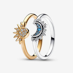 Celestial sun & moon ring set