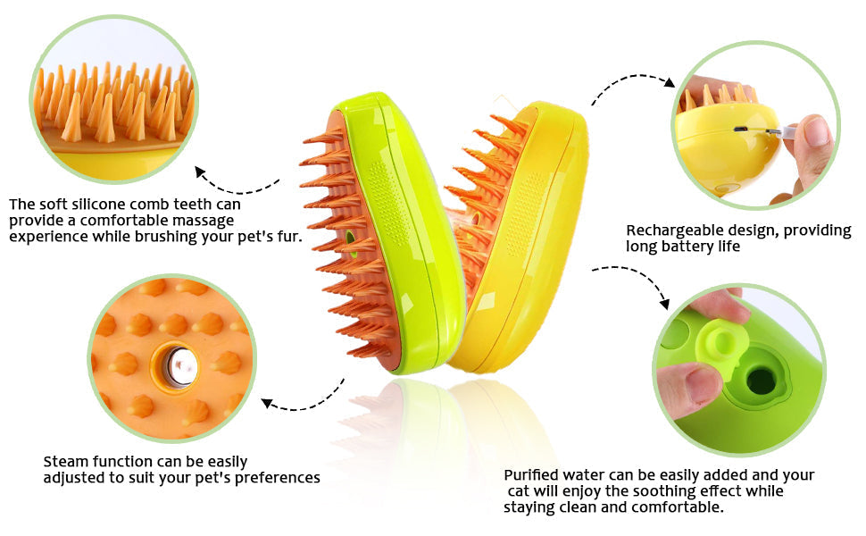 Cozyk™ Patented Exclusive Rechargeable Steam Pet Brush (95°F-113°F) for Pet Bathing